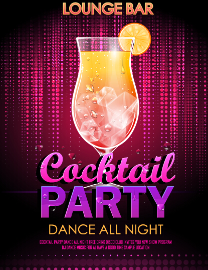 Cocktail disco night party poster vector set 03