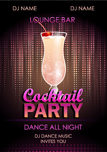 Cocktail disco night party poster vector set 05