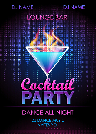 Cocktail disco night party poster vector set 06