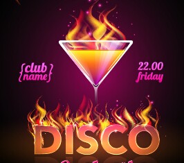 Cocktail disco night party poster vector set 07