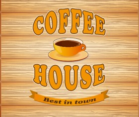 Coffee poster with wooden background vector 01