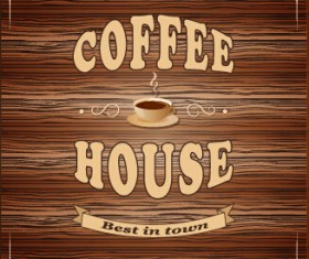 Coffee poster with wooden background vector 02