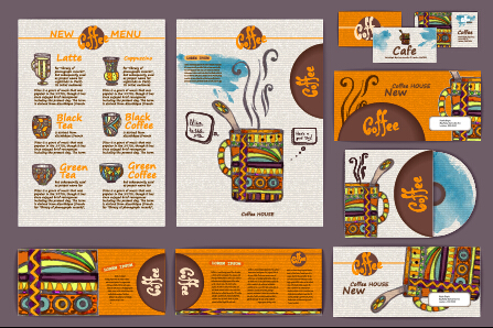 Coffee retro business template kit vector 01