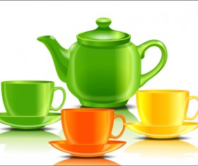 Colored teacup and teapot vector