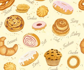 Cookies desserts and bread seamless pattern vector