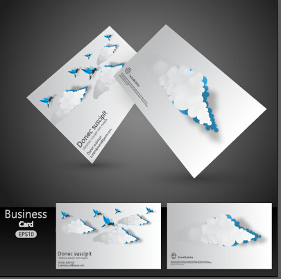 Cut paper cloud business card vector