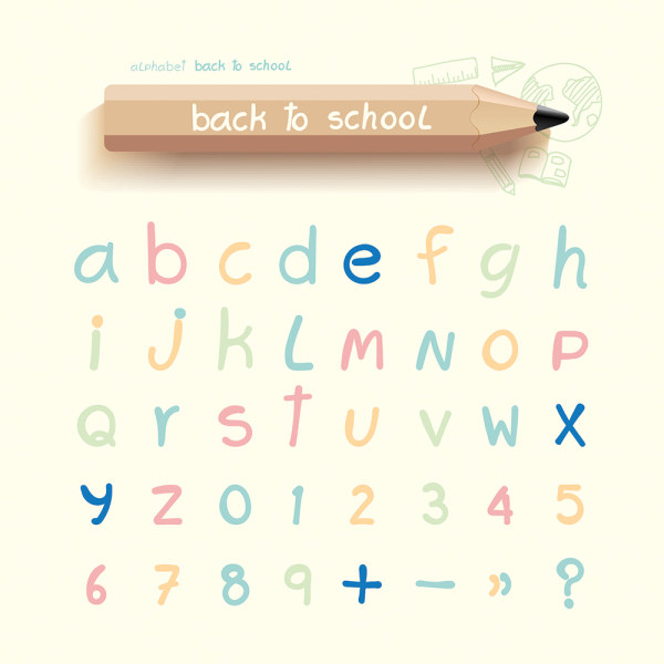 Cute handwriting alphabet with number vector