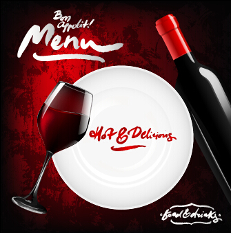Dark red wine menu background vector 01