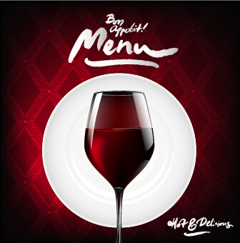 Dark red wine menu background vector 02