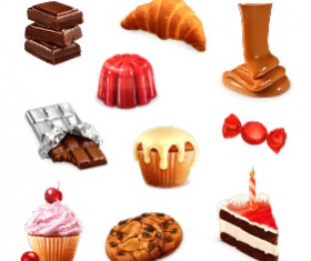 Dessert with cupcake and fruits vector 01