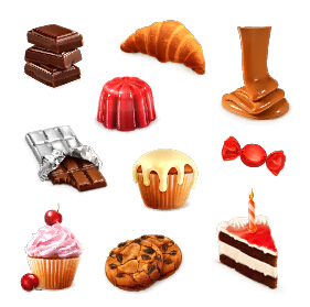 Dessert with cupcake and fruits vector 01