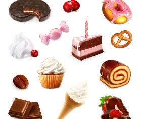 Dessert with cupcake and fruits vector 02