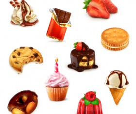 Dessert with cupcake and fruits vector 03