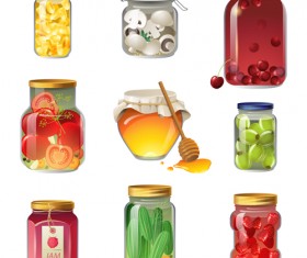 Canned fruits and vegetables vector icons