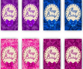 Elegant birthday bow cards vector 02