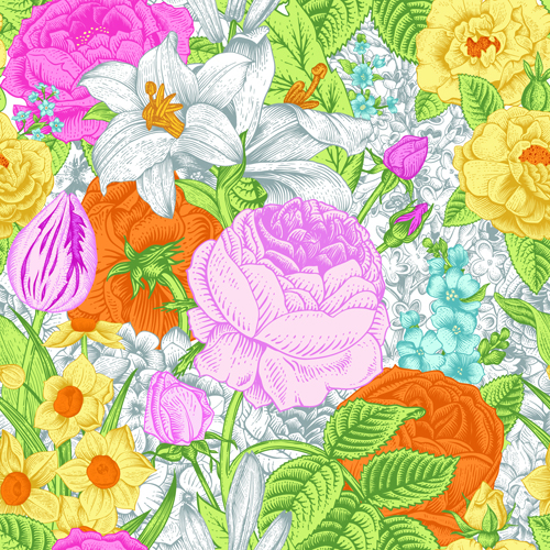 Elegant retro floral vector seamless pattern 02