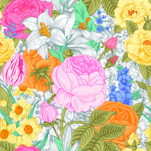 Elegant retro floral vector seamless pattern 03