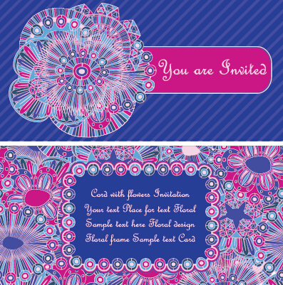 Ethnic patterns style invitation cards vector 04