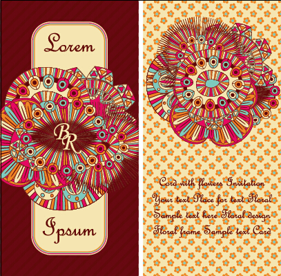 Ethnic patterns style invitation cards vector 05
