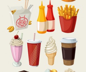 Fast food and chocolate with ice cream icons vector