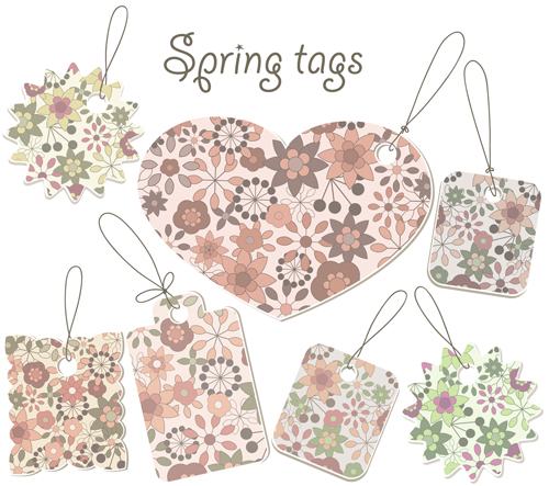 Floral spring tags vector material