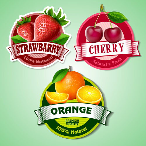 Fresh fruits labels shiny vector 01