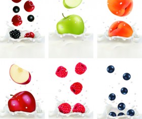 Fruits with milk vertical banner vector set 01
