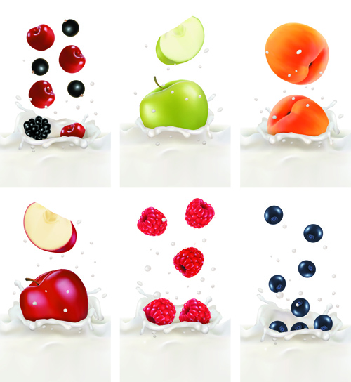 Fruits with milk vertical banner vector set 01