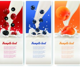 Fruits with milk vertical banner vector set 02