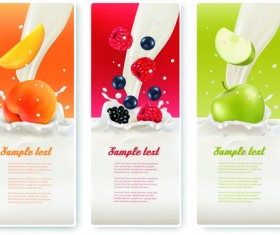 Fruits with milk vertical banner vector set 03