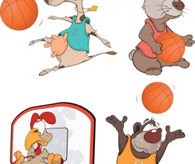 Funny animals with basketball vector 01
