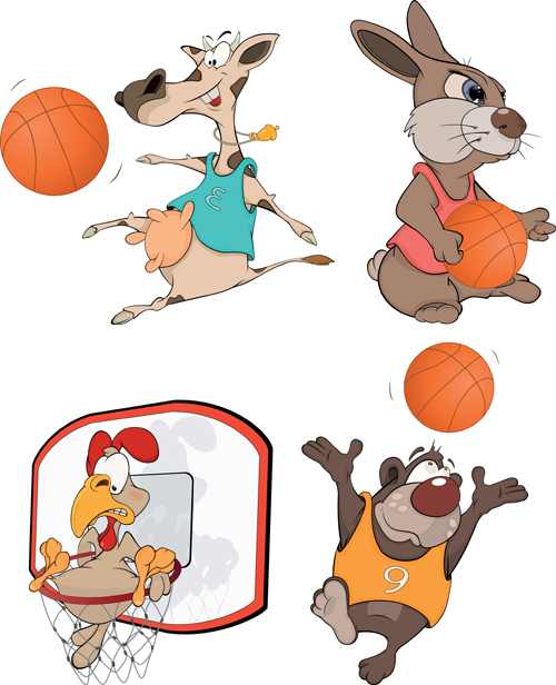 Funny animals with basketball vector 01