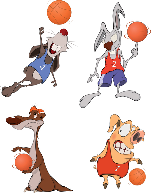 Funny animals with basketball vector 02