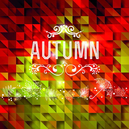 Geometric polygonal with autumn background vector 02