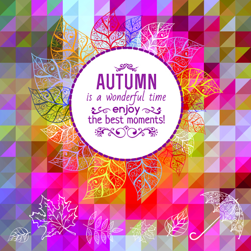 Geometric polygonal with autumn background vector 03