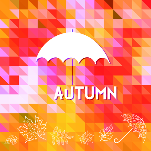 Geometric polygonal with autumn background vector 05