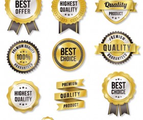 Gold labels with gray ribbon vector
