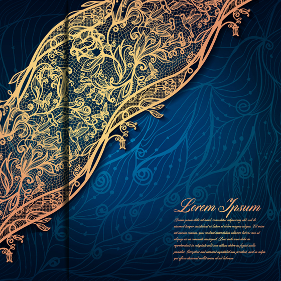Gold lace with blue background vector