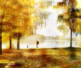 Golden autumn scenery vector background art 01