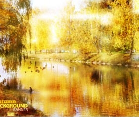 Golden autumn scenery vector background art 02