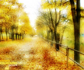 Golden autumn scenery vector background art 05