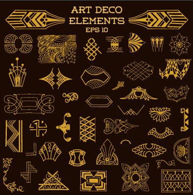 Golden deco elements art vector materoal 01
