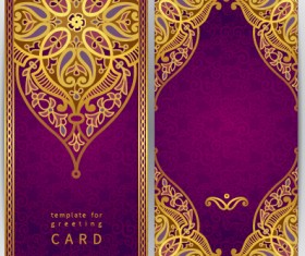 Golden floral pattern greeting cards vector 01