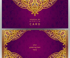 Golden floral pattern greeting cards vector 04