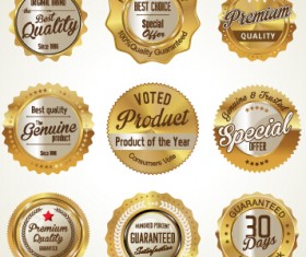 Golden luxury commercial labels with badges vector 01