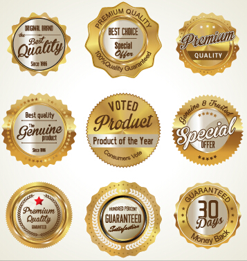Golden luxury commercial labels with badges vector 01