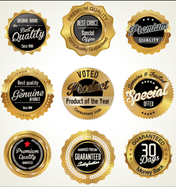 Golden luxury commercial labels with badges vector 02