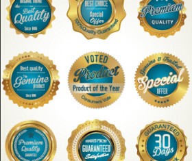 Golden luxury commercial labels with badges vector 03