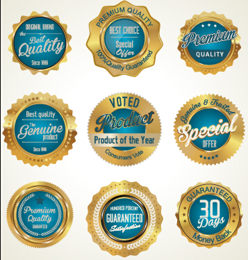 Golden luxury commercial labels with badges vector 03