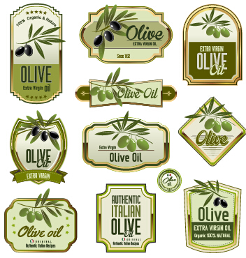 Green olive oil labels set vector 01
